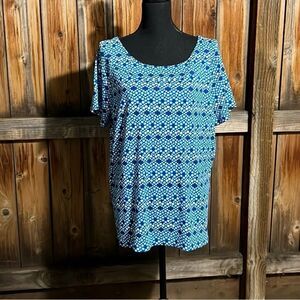 Rafaela Studio top knit sapphire blue white dots geometric 2X FIRM on PRICE